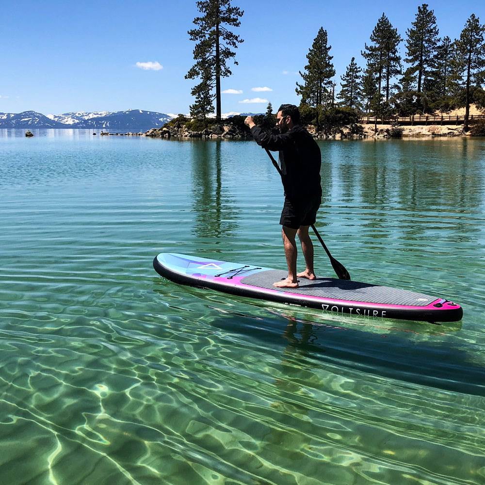 VoltSurf 11 Foot Rover Inflatable SUP Stand Up Paddle Board Kit w/ Pump, Black