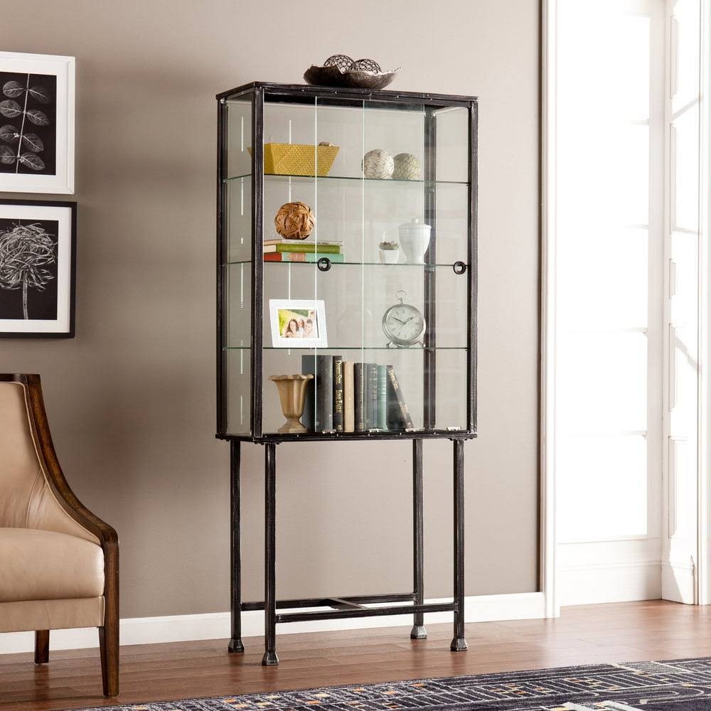 Metal/ Glass Sliding-Door Curio Cabinet , Black, Harper Blvd