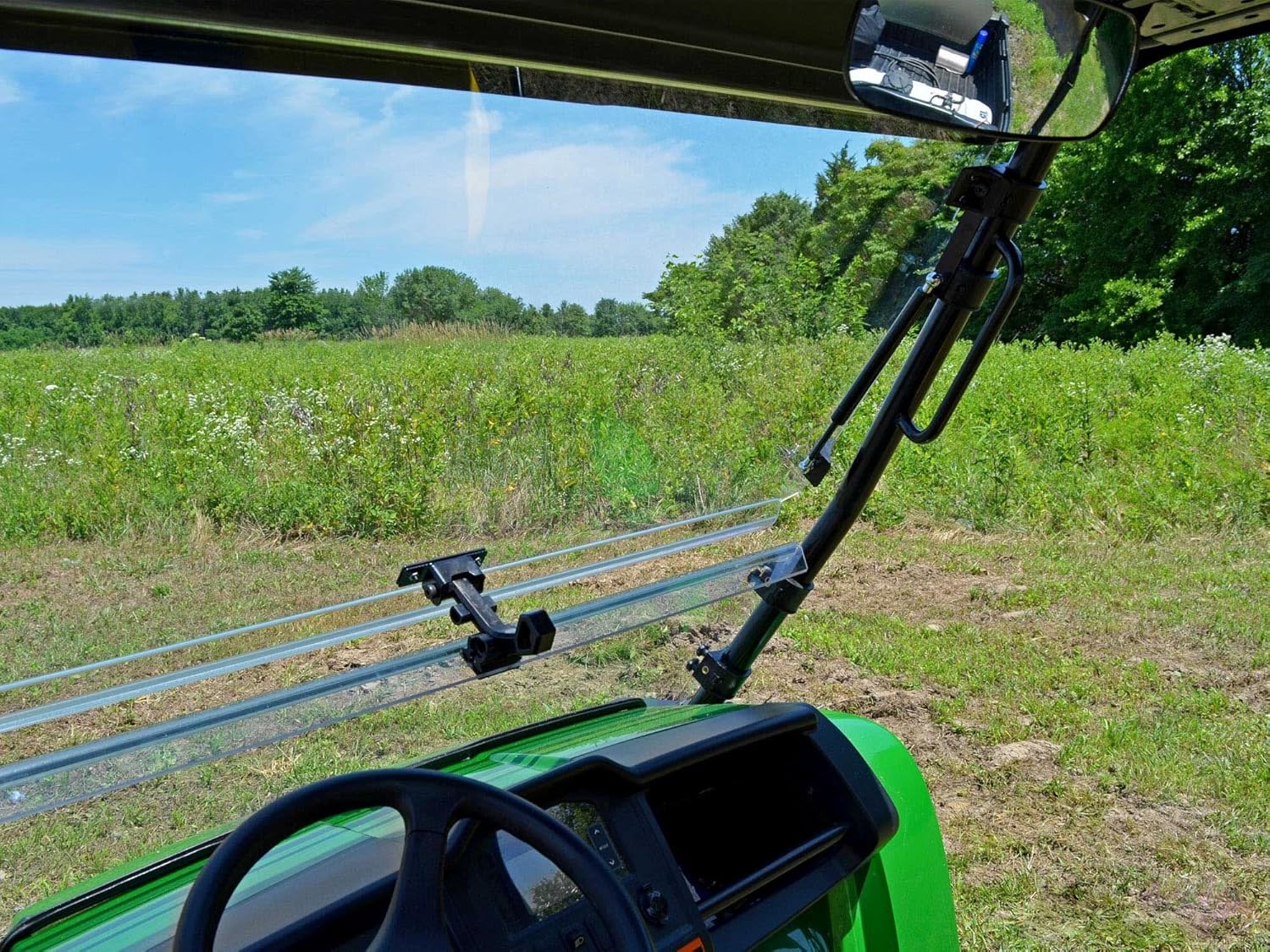 SuperATV Heavy Duty Scratch Resistant 3-in-1 Flip Windshield compatible with John Deere Gator HPX / 620i / 625i / 825i / XUV 850 / XUV 855D