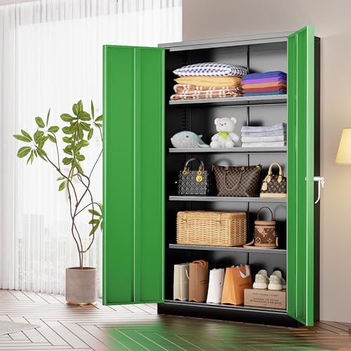 INTERGREAT Metal Storage Cabinets 72” Black Garage Steel Storage Cabinet with Doors and Shelves, Metal Tool Cabinet
