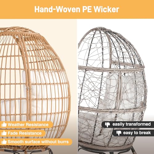 Outdoor Egg Chair, Patio Chairs with 4 Thicken Cushions, Oversized Lounge Chairs with Durable Steel Frame, PE Wicker Chair 440 lbs Capacity