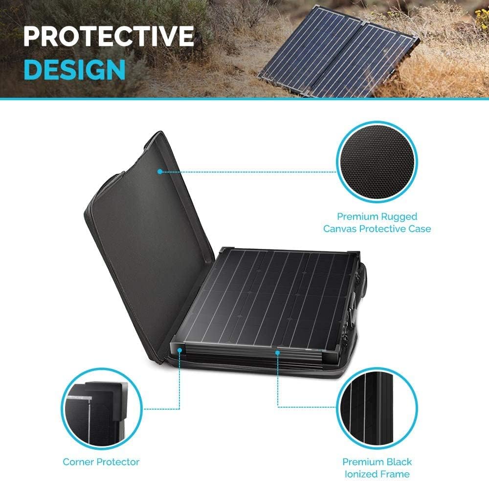 Renogy 100W 12V Monocrystalline Off Grid Portable Foldable 2pcs 50W Solar Panel Suitcase Built-In Kickstand