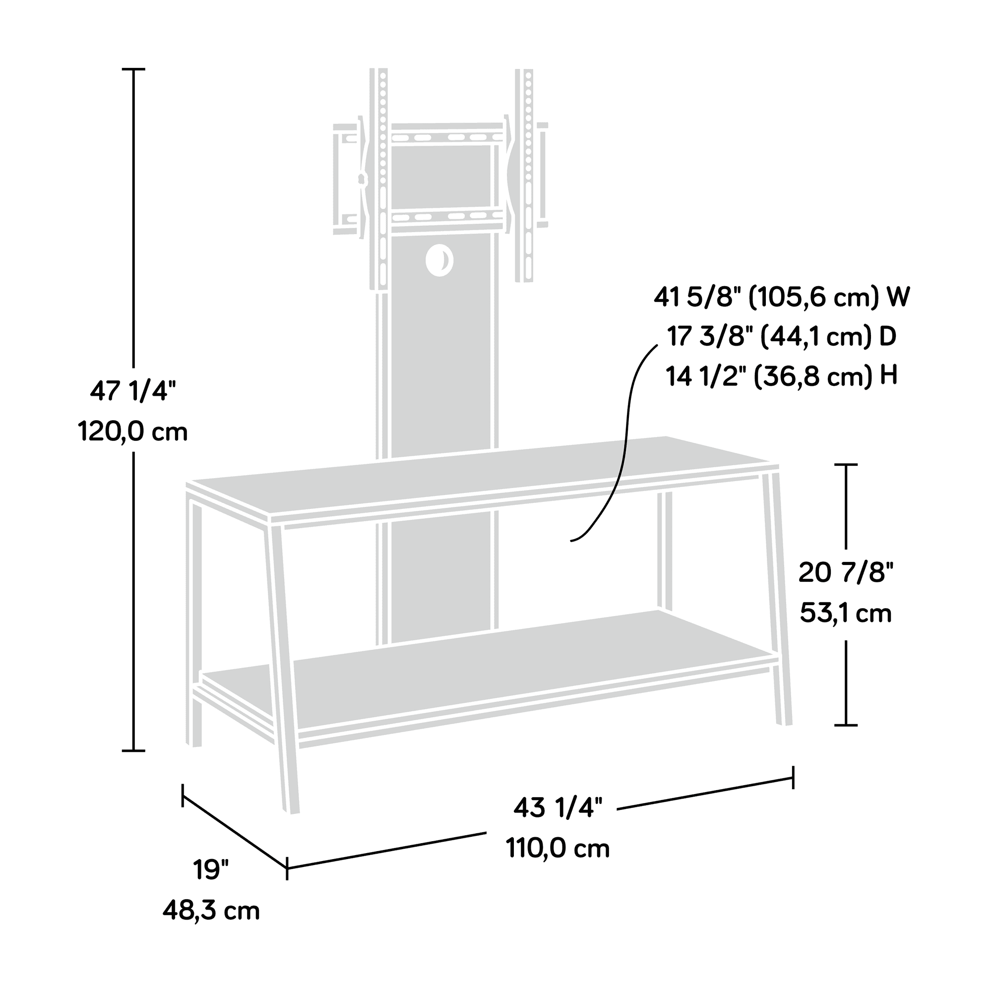 Sauder North Avenue Wood & Metal 2-Shelf TV Stand with Mount for TVs up to 50", Charter Oak Finish