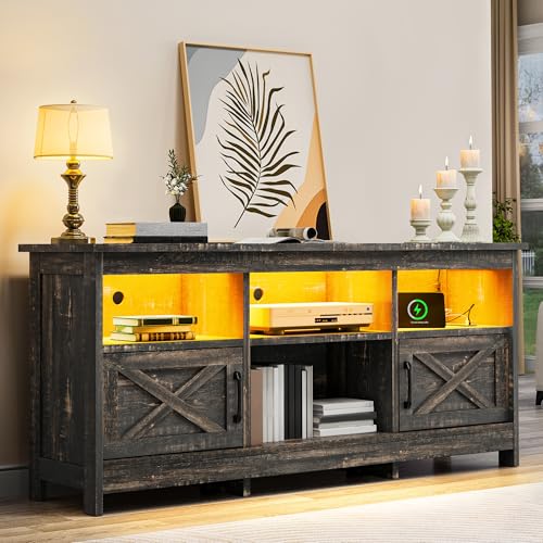 YITAHOME TV Stand for 65 Inch TVs, Entertainment Center with Storage Cabinets, Power Outlet & LED Light