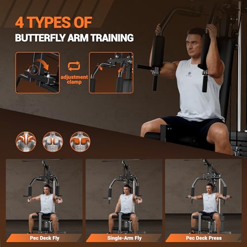 Multifunctional Home Gym Equipment, Home Gym Station with Pulley System, 150LBS Weight Stack Exercise Machine for Full Body Strength Training