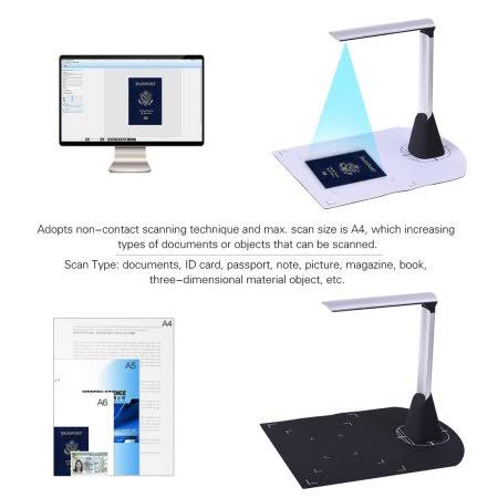 Kkmoon Portable High Speed Document Camera Scanner A4 Scanning Size with OCR Function LED Light for Classroom Office Library Ban
