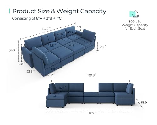 LINSY HOME Modular Sectional Sofa, Convertible U Shaped Sofa Couch with Storage, Memory Foam, Modular Sectionals with Ottomans