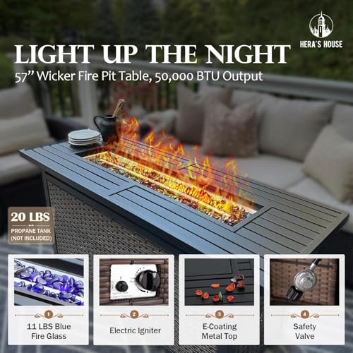 HERA'S HOUSE Patio Furniture Set with 56" Fire Pit Table, Outdoor Patio Conversation Sets