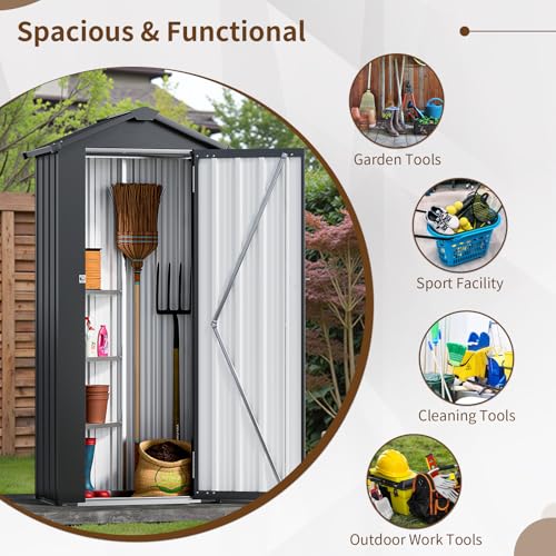 NicBex 6×5 Resin Outdoor Storage Shed with Floor & Window– All-Weather Lockable Small Tool Shed