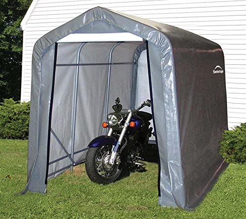 ShelterLogic 10' x 10' Shed-in-a-Box All Season Steel Metal Round Roof Outdoor Storage Shed with Waterproof Cover and Heavy Duty Reusable Auger
