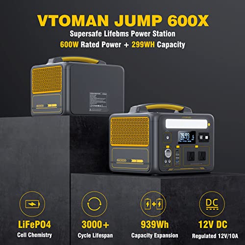 VTOMAN Jump 600X Portable Power Station, LFP Battery Powered Generator with 2x 600W AC Outlets (Surge 1200W), 4x USB ports