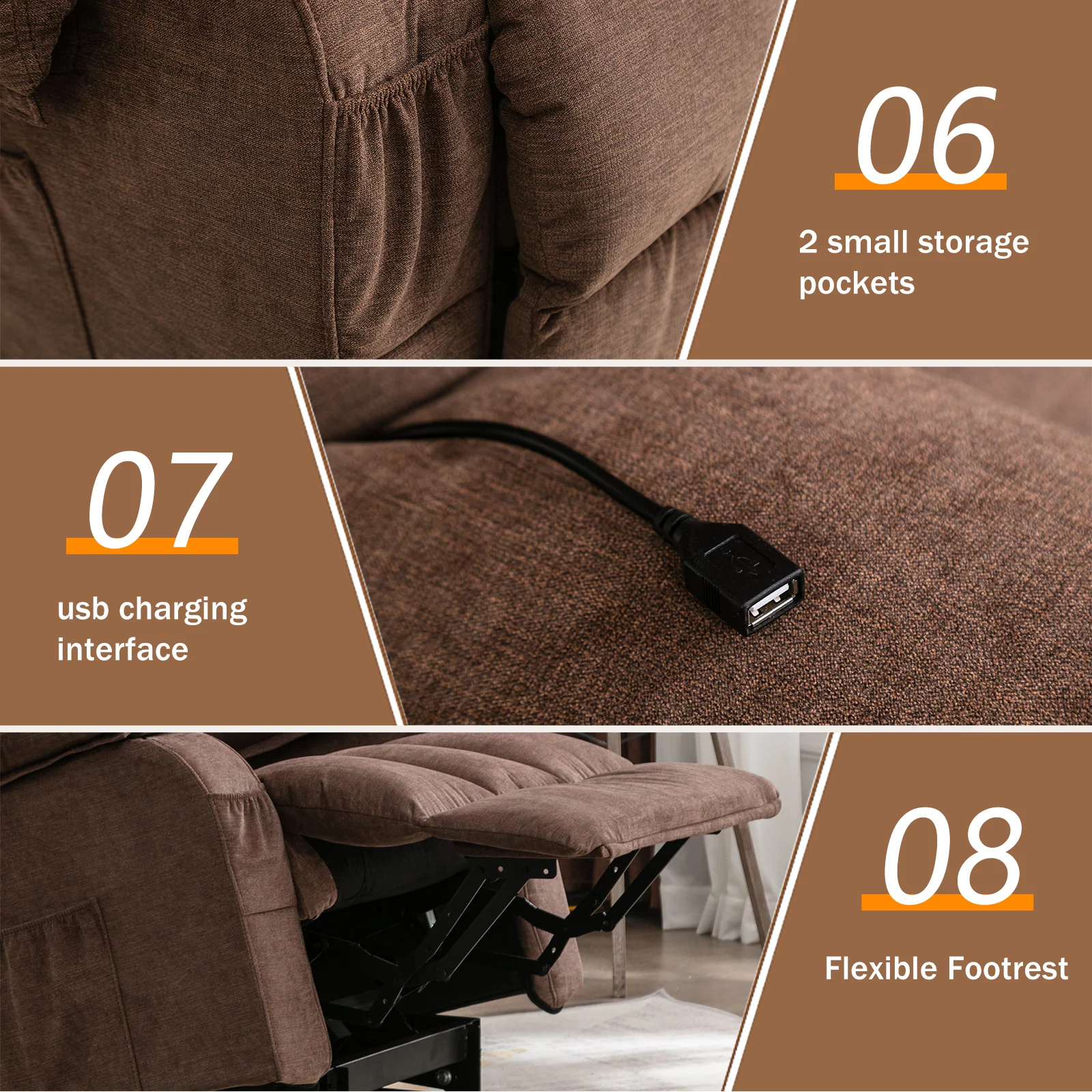 Power Lift Recliner Chair Sofa with Massage and Heat for Elderly, 3 Positions, 2 Side Pockets, USB Ports