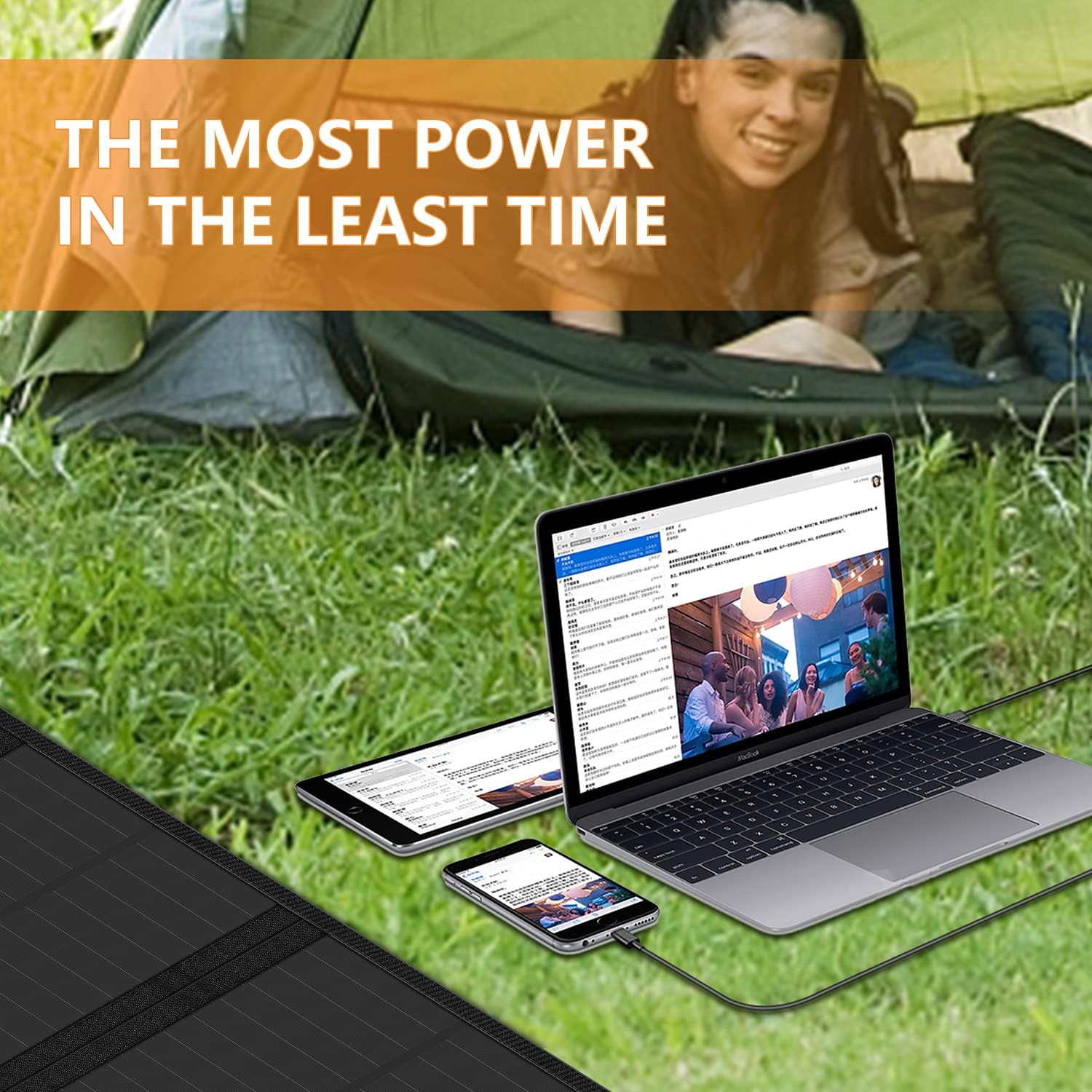 Aoasur Portable Solar Panel 120W Foldable Solar Panel Charger kit, Portable Folding Generator with 2 USB Ports USB Device for RV, Boat, Camper, roof
