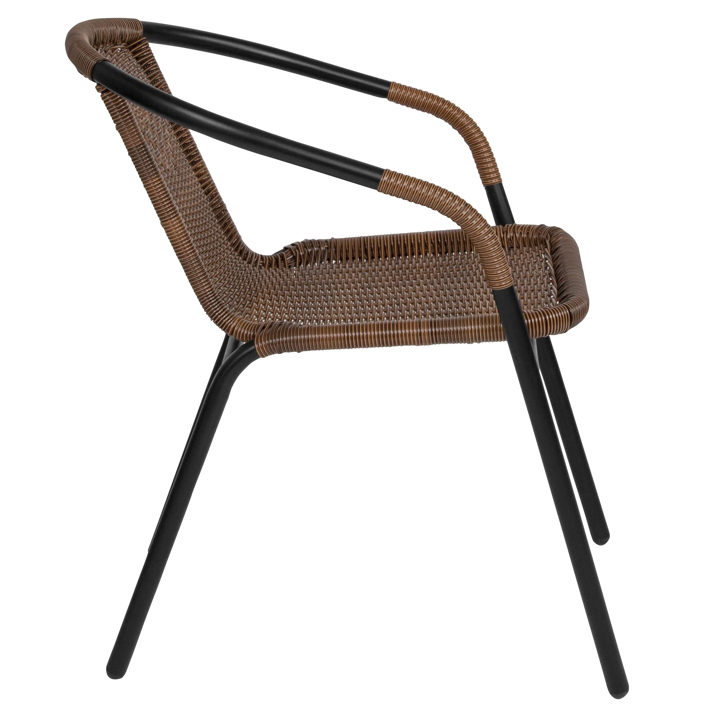 BizChair 2 Pack Medium Brown Rattan Indoor-Outdoor Restaurant Stack Chair