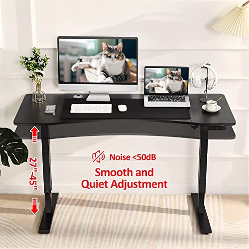 Electric Standing Adjustable Height Desk 55'' x 24''Sit Stand Desk with Charging Station, 2 USB Ports, 3 Power Outlets, 4 Caster