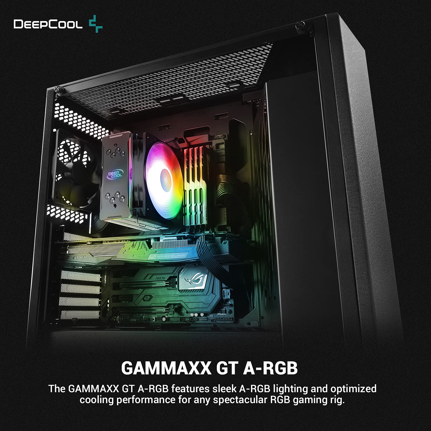 DEEPCOOL GAMMAXX GT A-RGB, CPU Air Cooler, SYNC A-RGB Fan and Black Top Cover, Cable or Motherboard Control Supported, 4 Heatpipes, 120mm A-RGB Fan