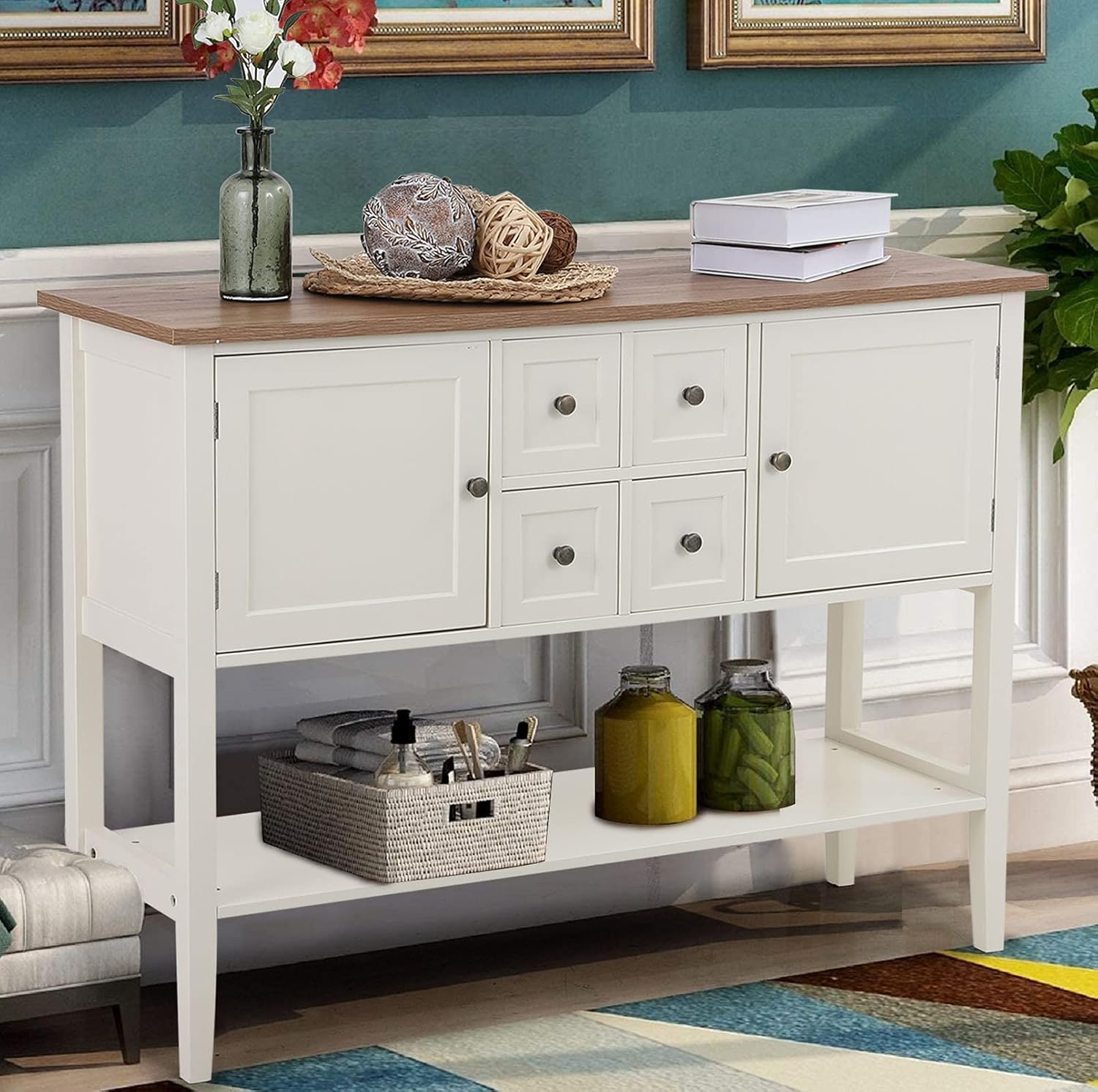 Sophia & William Sideboard Buffet Server Storage Cabinet Organizer with 3 Drawers and Doors for Home Kitchen Entryway