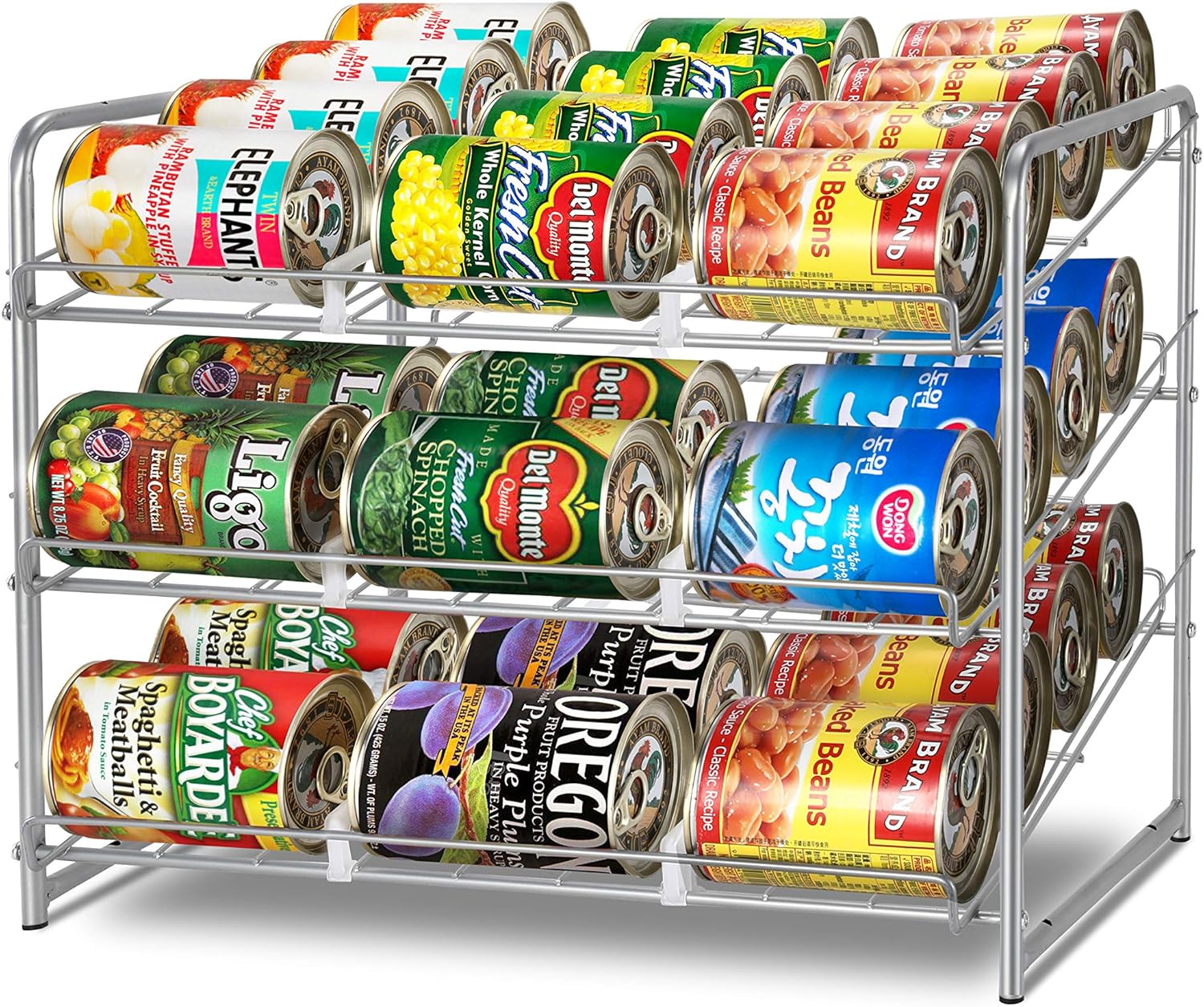2 Pack Simple Trending Can Rack Organizer, Stackable Can Storage Dispenser Holds up to 72 Cans for Kitchen Cabinet or Pantry, Chrome