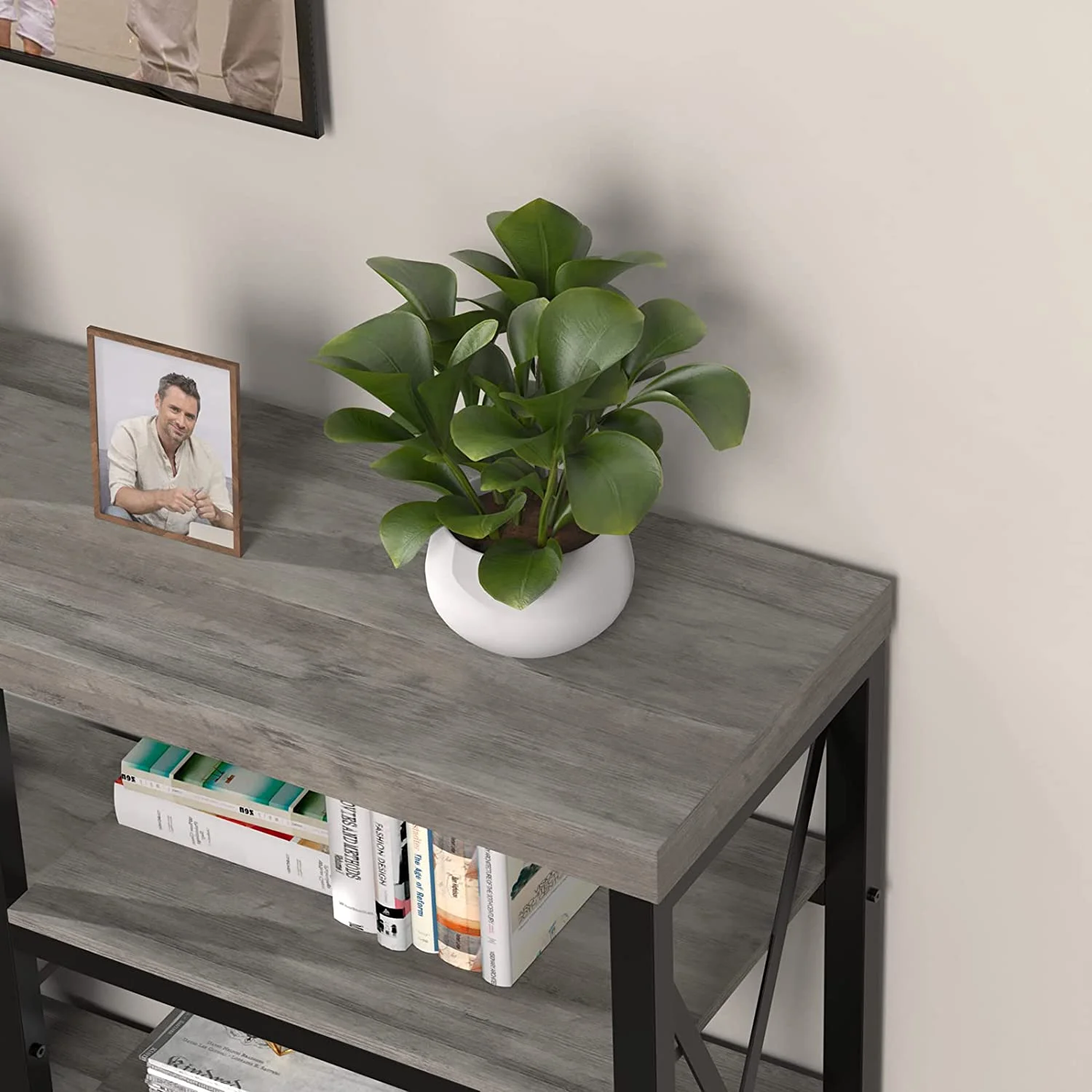 Duerer 5-Tier Console Table for Entryway, Industrial Sofa Table Narrow Storage Shelves for Living Room, Hallway, Gray