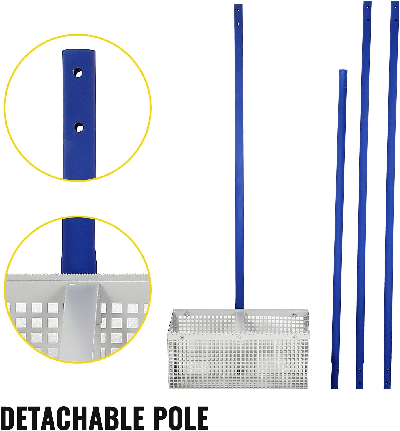 VEVOR Sand Rake, 165 inches Pole Beach Rake, Blue Lake Weed Rakes, 16 Aquatic Weeds Muck Sand Flea Rakes