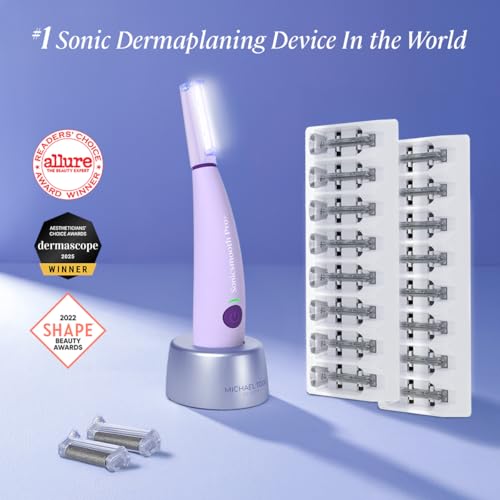 Michael Todd Beauty Sonicsmooth Pro+ Dermaplane Razor for Women Face + Eyebrow trimmer Dermaplaning System w/LED Light Peach Fuzz Remover -16