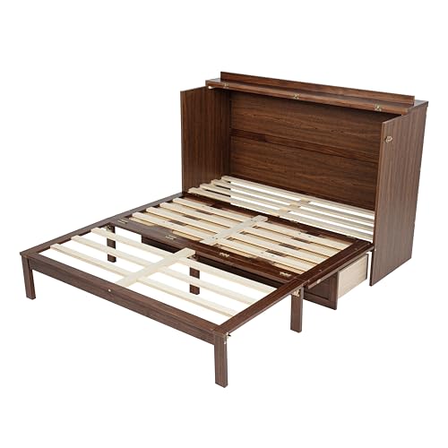 Queen Murphy Bed with Desk and Removable Shelves on Each Side, Murphy Bed Chest Murphy Bed Frame w/USB Port for Home Office, Studio or Guest Room