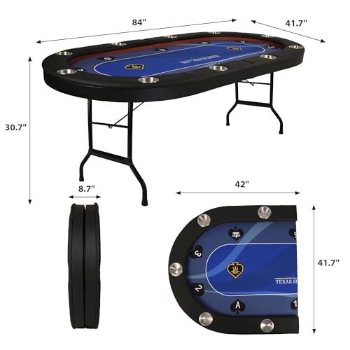 COLOR TREE Foldable Blackjack Poker Table, 84" Premium Texas Hold'em with Cup Holders, Padded Rails, Stylish Blue Design
