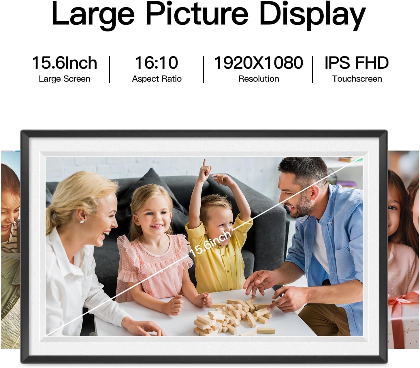 15.6Inch Touch Screen Large Digital Picture Frame,1920 * 1080 FHD WiFi Digital Photo Frame with 32GB Storage, Wall Mountable