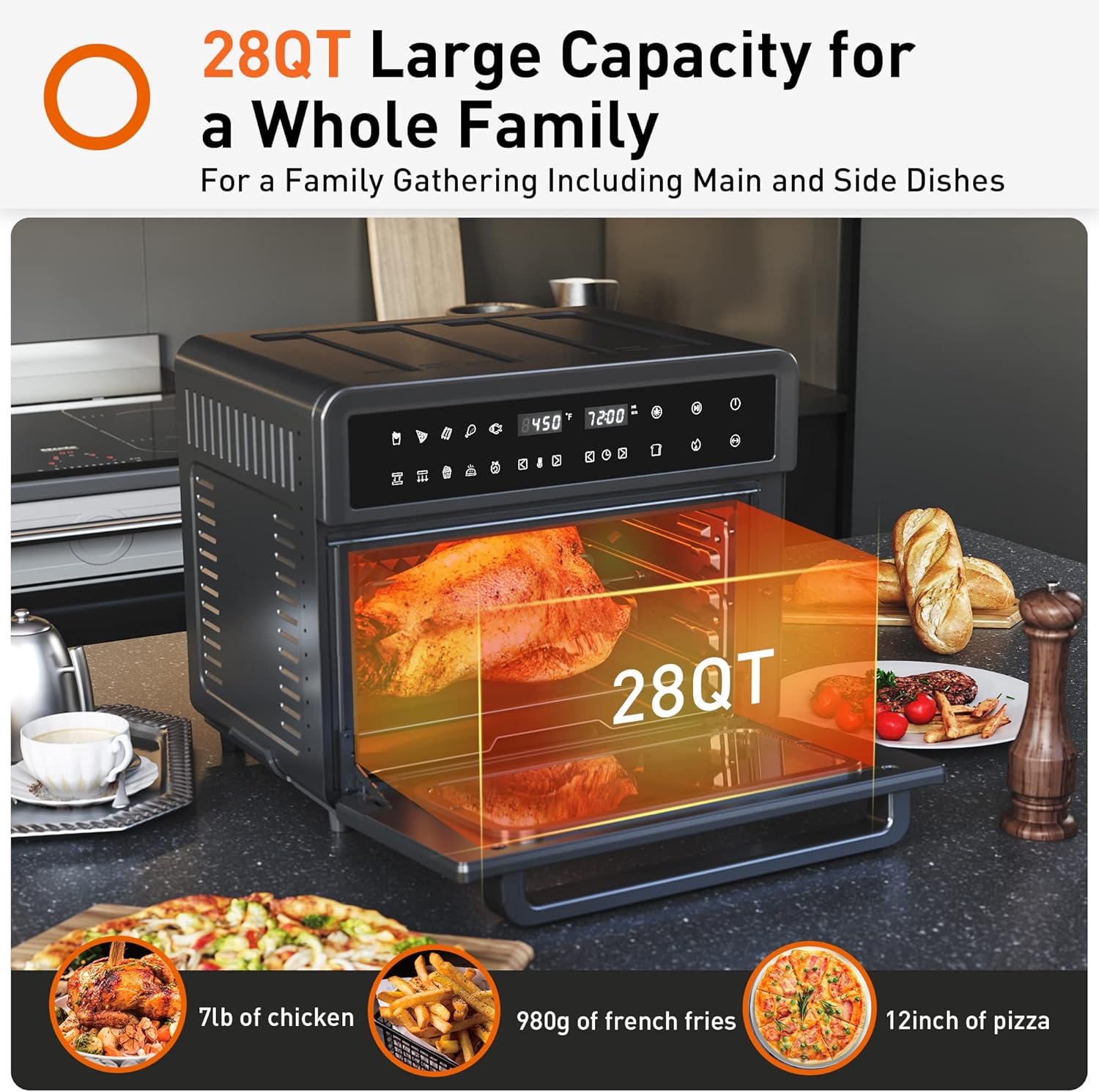 JOYOUNG Air Fryer Toaster Oven 28Qt Convection Oven for Less Oil 13 Preset Functions Air Fryer Oven LED Digital Touch Screen Countertop Oven with
