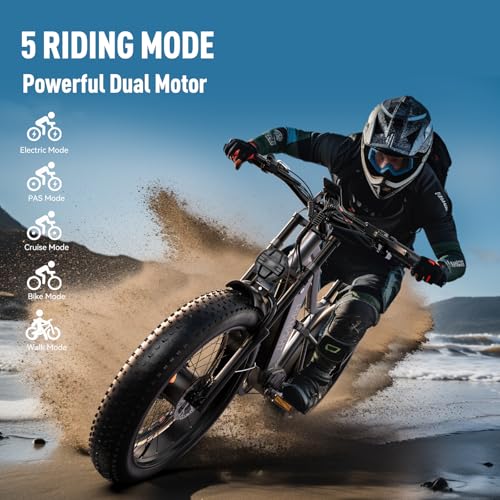 Dual Motor Electric Bike Peak 3000W, 52V 20AH Battery E Bike for Adults 26 Inch Fat Tire Mountain Electric Bicycle 38 MPH