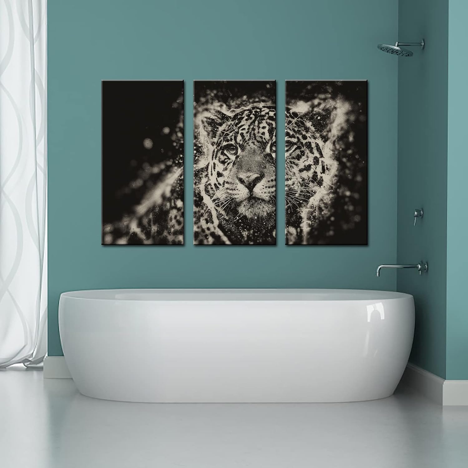 Large 3 Pieces Snow Leopard Canvas Wall Art with Inner Framed Wild Animal Paintings Printed on Canvas Giclee Prints Wildlife Artwork for Home Office