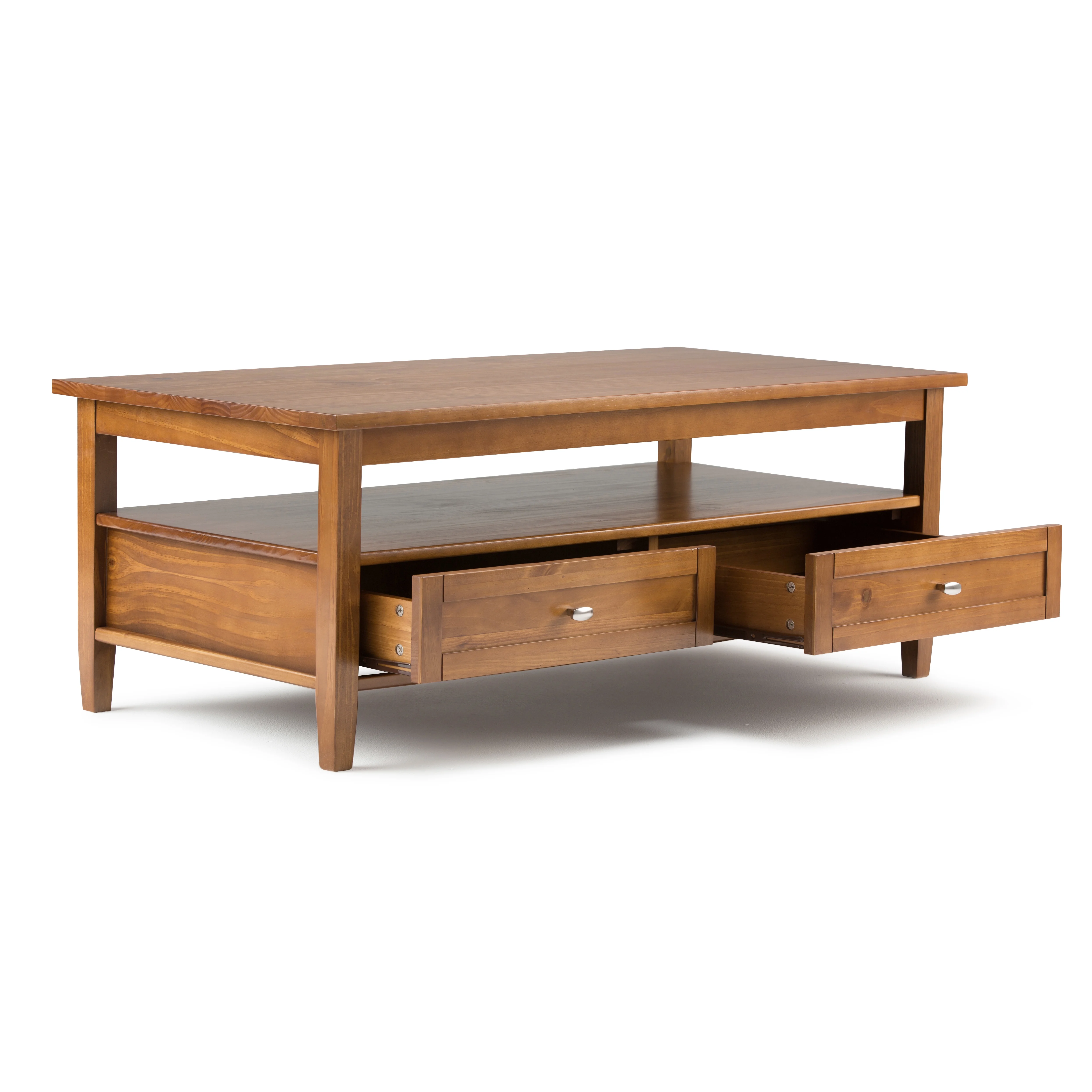 Warm Shaker SOLID WOOD 48 inch Wide Rectangle Transitional Coffee Table in Light Golden Brown