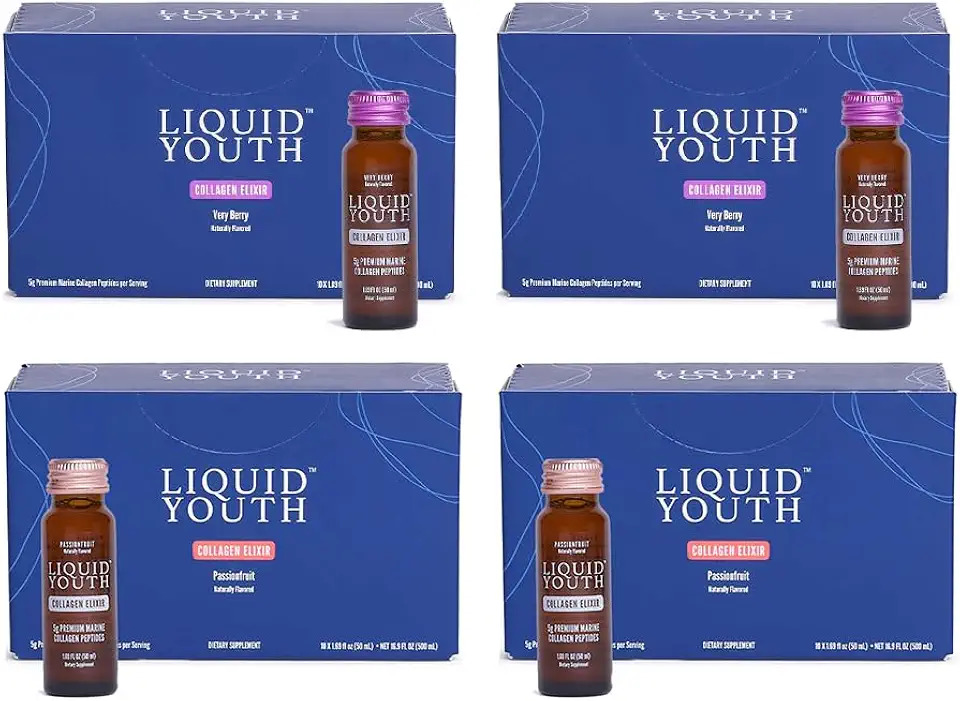 Liquid Collagen Elixir Shots for Women & Men - Premium Liquid Marine Collagen for Hair Growth, Skin, Nail, Bone & Joint Health - Pre-Mixed