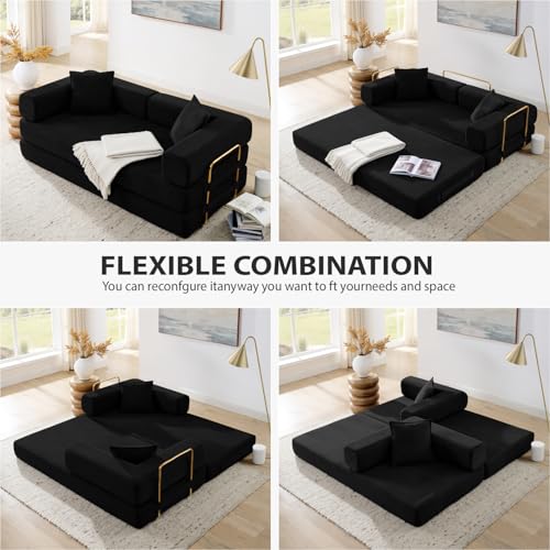 4-in-1 Folding Convertible Sofa Bed, 78 Inch Boneless Couch with Fixed-Shape Frame, Corduroy Loveseat Sleeper with Pull Out Bed