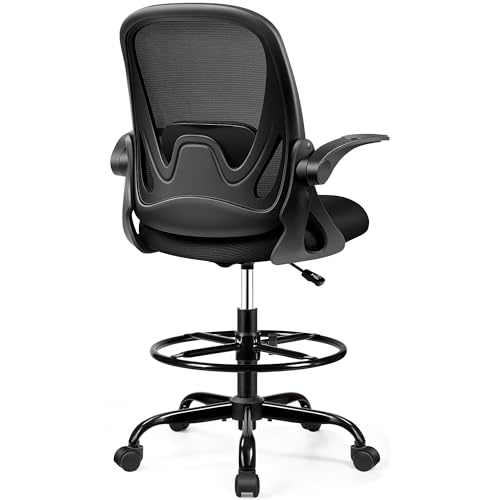 Primy Drafting Chair Tall Office Chair with Flip-up Armrests Executive Ergonomic Computer Standing Desk Chair with Lumbar Support and Adjustable