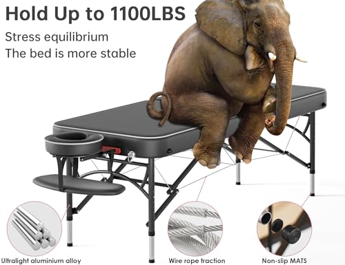 CLORIS 84" Professional Massage Table Portable 2 Folding Lightweight Facial Solon Spa Tattoo Bed Height Adjustable with Carrying Bag & Aluminium Leg