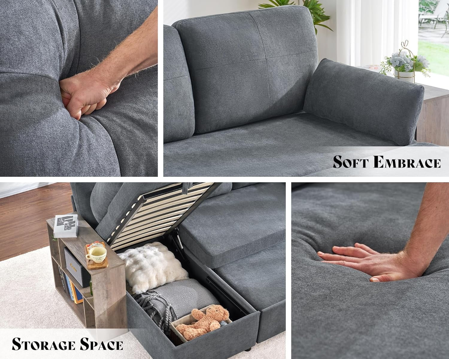 PaPaJet Sleeper Sofa, Pull Out Sofa Bed with 2 Cabinet Armrest, L Shape Sectional Couch Bed with Storage Chaise-Grey Couch