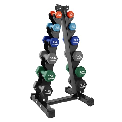 HolaHatha Neoprene Dumbbell Free Hand Weight Set with Rack, Ideal for Home Exercises to Gain Tone and Definition