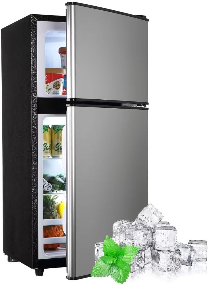 Apartment Size Fridge, 3.5 Cu.Ft Energy-Efficient Mini Fridge with Freezer Perfect for Kitchen, Dorm, Apartment, Office, 7 Temperature Modes