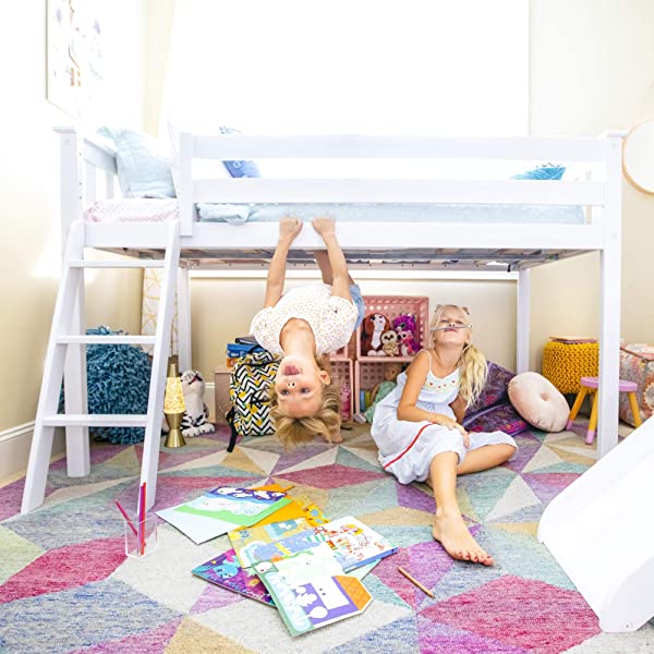 Max & Lily Twin Low Loft Bed with Staircase, White White Low Loft + Staircase Bed