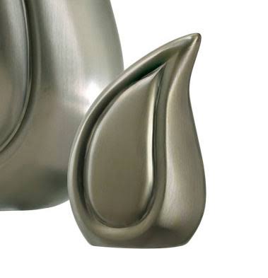 Brushed Pewter Tear Drop Ultra Keepsake Cremation Urn Set for Ashes