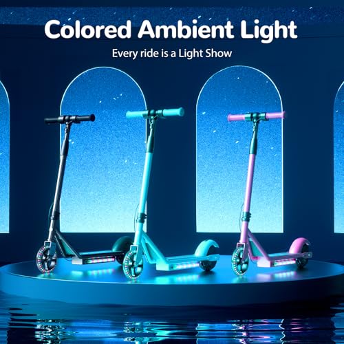 isinwheel S2 Electric Scooter for Kids Ages 6-12,150W Kids Electric Scooter with Adjustable Speed and Height, Colorful Lights, Double Brake