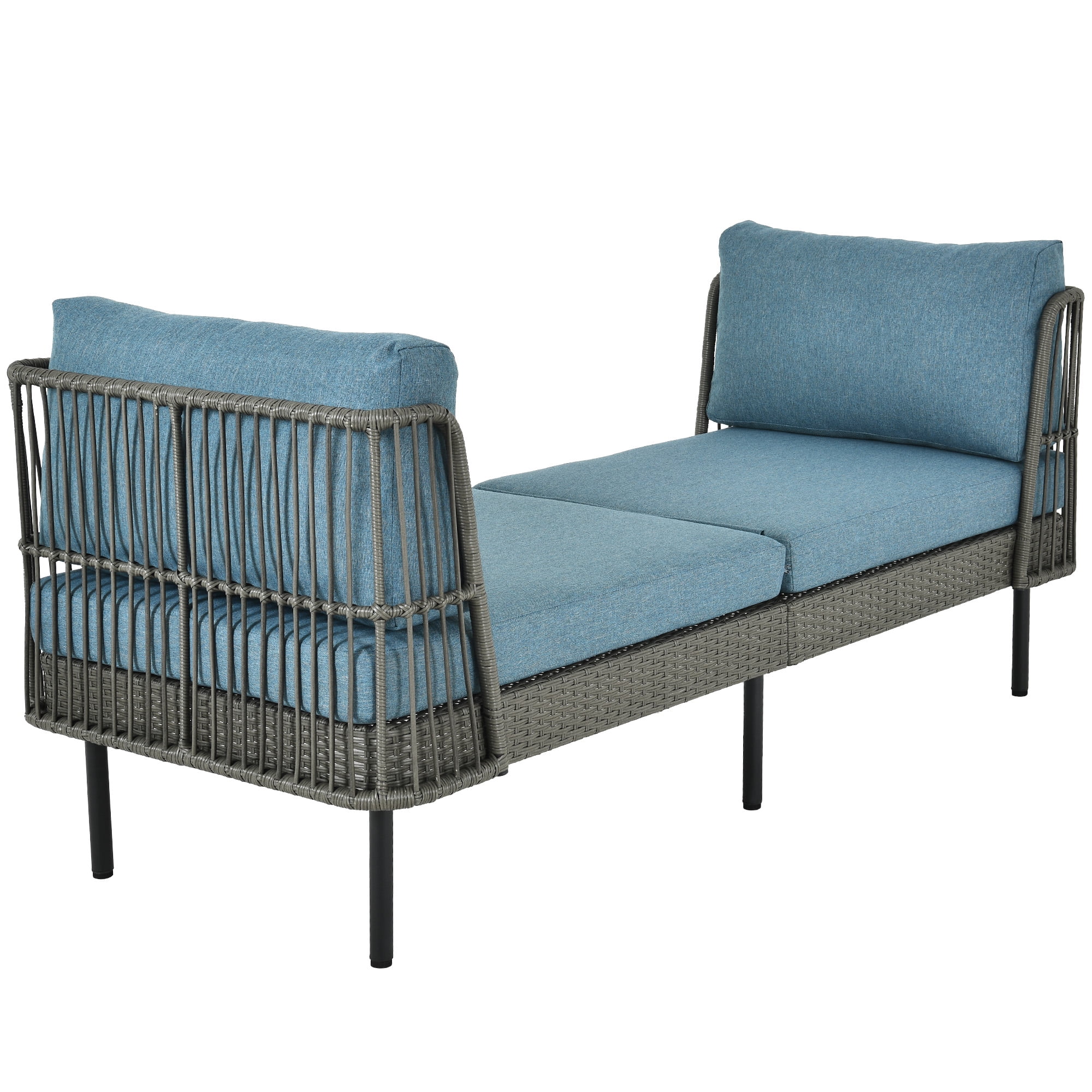 DWVO 74in Outdoor Daybed Wicker Patio Sofa Bed With Thickness Cushion Indoor Bed Lounger for Balcony Garden Deck Lawn - Blue