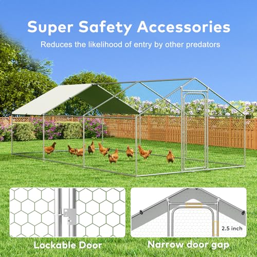 Large Metal Chicken Coop Walk-in Poultry Cage with Waterproof and UV-Resistant Cover, Outdoor Chicken Run Poultry Hen House for Backyard Farm Use