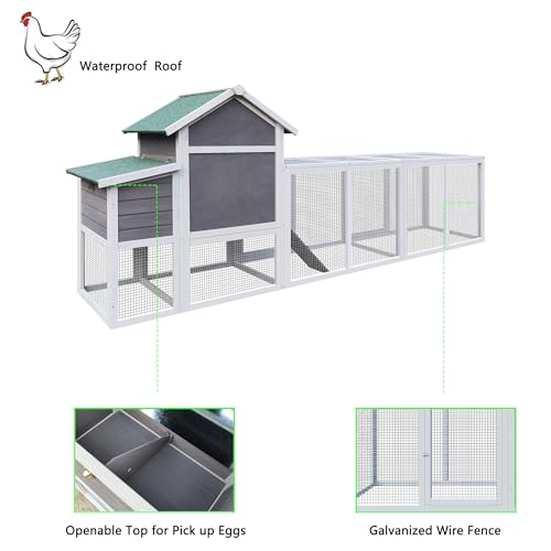 122" Large Chicken Coop with Run,Outdoor Chicken Run W/Nesting Box & Perch,Wooden Hen House W/Ramp & Sliding Trays