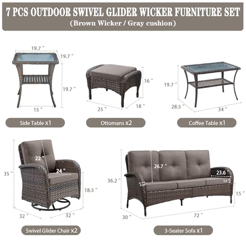 Patio Wicker Chairs Swivel Rocker - Outdoor Swivel Rocking Chairs Set of 2 with Rattan Side Table