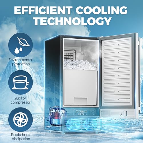 Coolski 15" W Commercial Under Counter Ice Maker Machine, 80 LBS/Day Stainless Steel Built-in Freestanding Ice Maker with Water Filter