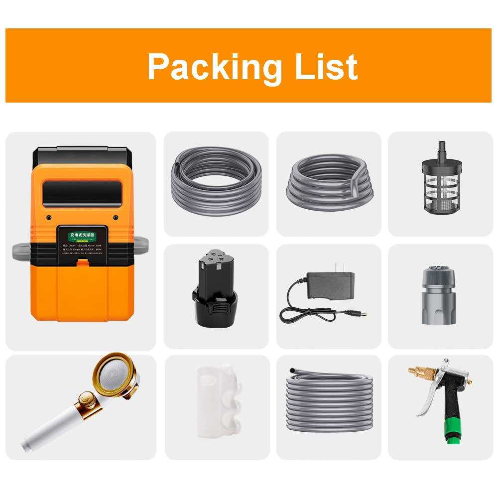 High Pressure Camping Shower 180W Electric Camping Shower Pump Portable High Pressure Water Pumps Cleaning Kit for Camping Shower Water Flowers Car