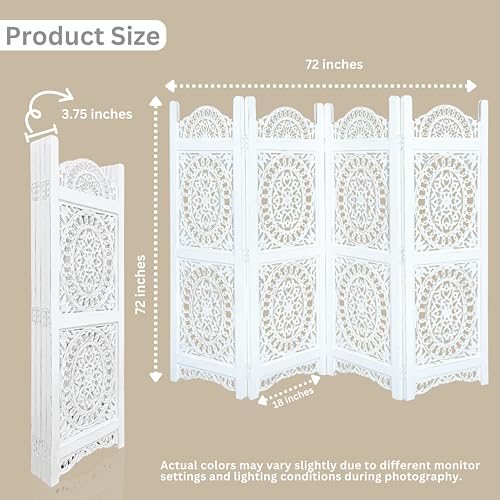 Lightnpro Wooden Room Divider - Handmade Foldable Partition Screen with Intricate Oval Carved Design Hinged