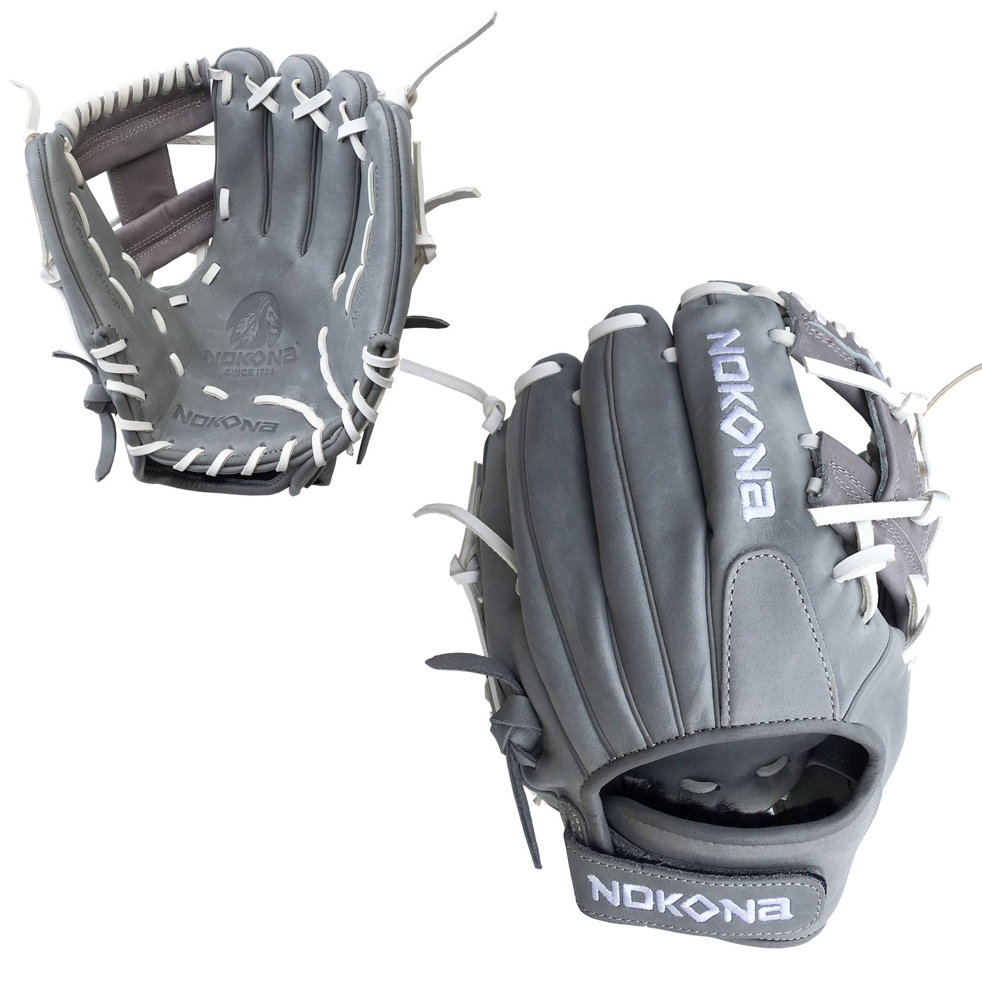 Nokona AmericanKip Gray I-Web 11.5 inch A-V1150I-GR WH Fastpitch Softball Glove (White Lacing)